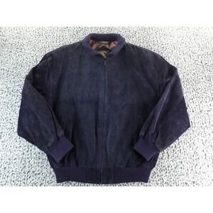 Authentic Imports Mens Suede Leather Bomber Jacket Zip Up L Navy Paisley Lined